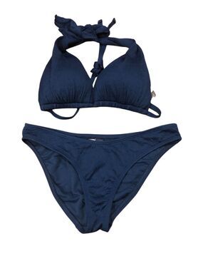 Navy blue Mynah navy blue crinkle pattern bikini top and bottoms Size M